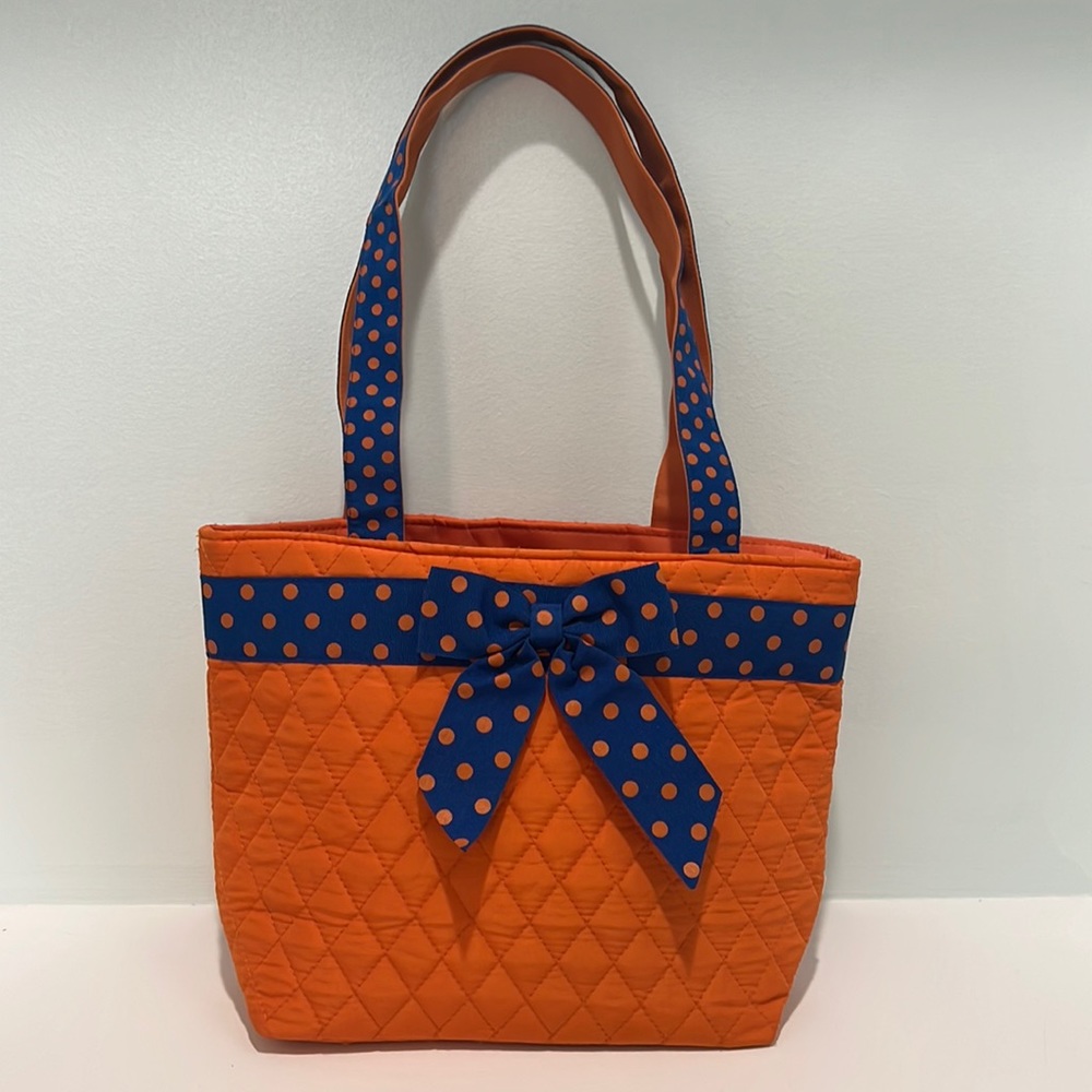 BELVAH Quilted Handbag/Purse, Orange with a Royal Blue